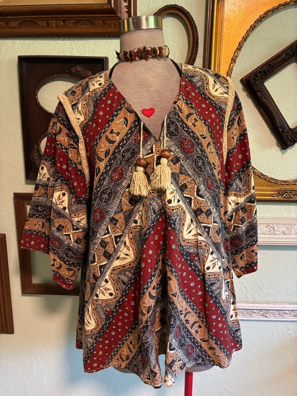 Vintage Boho Tunic with Tassel Tie